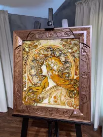 Walnut and amber panels by Alphonse Mucha "Zodiac"